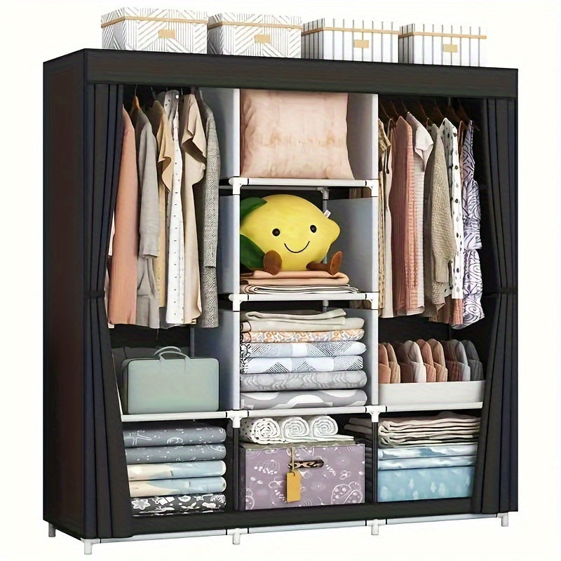 Portable Wardrobe Storage Box with Stainless Steel Frame And Non-woven Shelves - Dustproof Wardrobe Clothes, Shoes, Accessories Storage Box -67x17.7x50.4 Inches Modern Design, Accessory Bracket | Visible Grid Section, Wardrobe Organizer And Storage