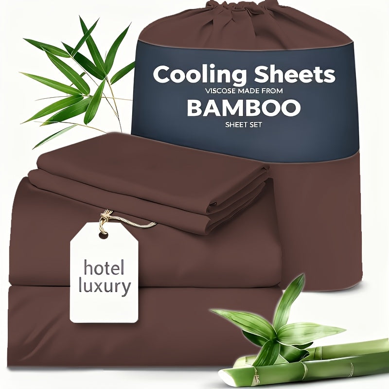 Cooling Sheets for Hot Sleepers Bamboo Bed Sheets Set 4 Pcs 1660TC Ultra Soft Deep Pocket Fitted Sheet & Pillowcases Twin Full Queen King Multiple Colors