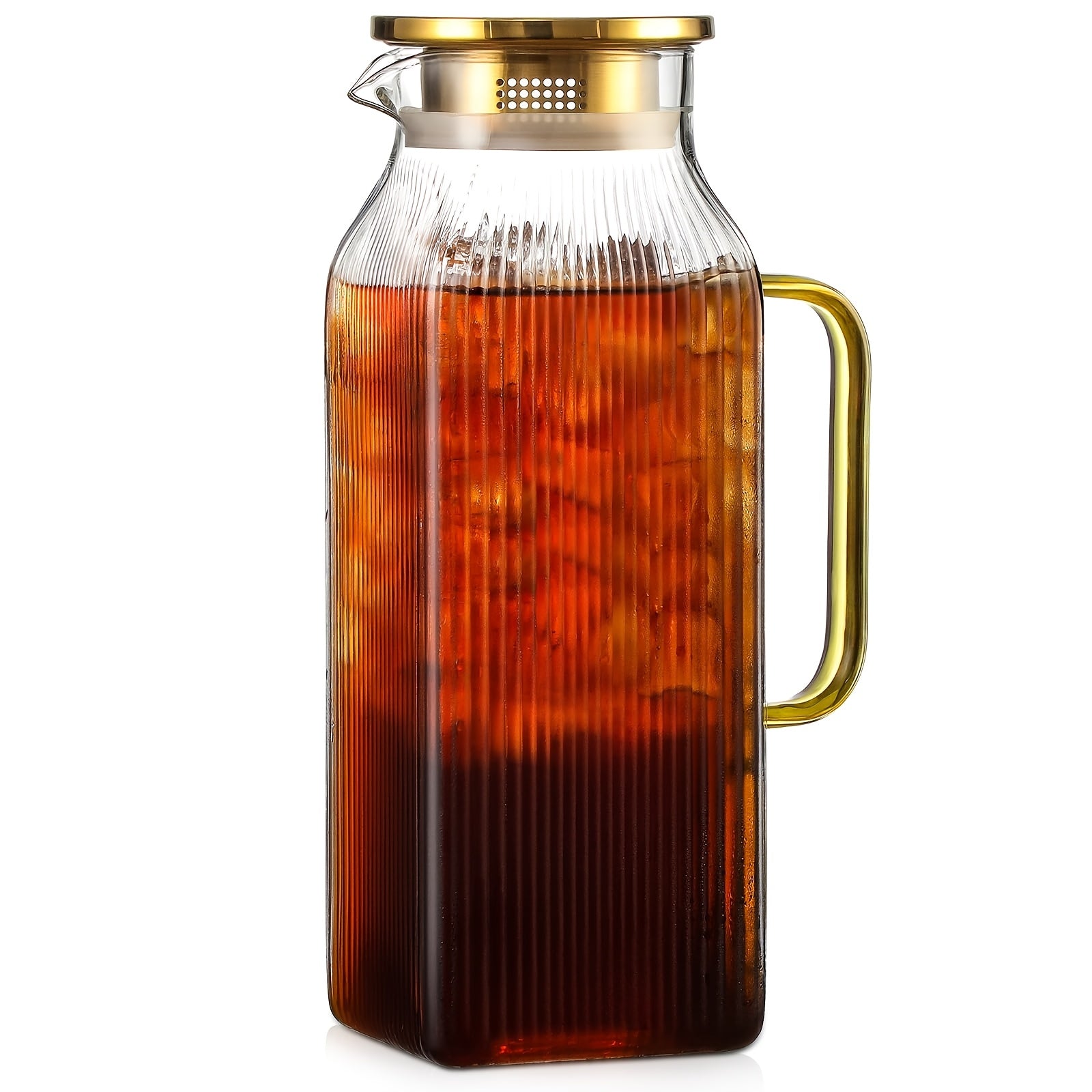1 Pack/2 Pack 68oz Square Glass Pitcher with Lid And Handle for Fridge, Iced Tea And Coffee Carafe Beverage Serveware, Heat Resistant Borosilicate Water Jug for Hot/Cold Drinks And Milk, 304 Stainless Steel Lid