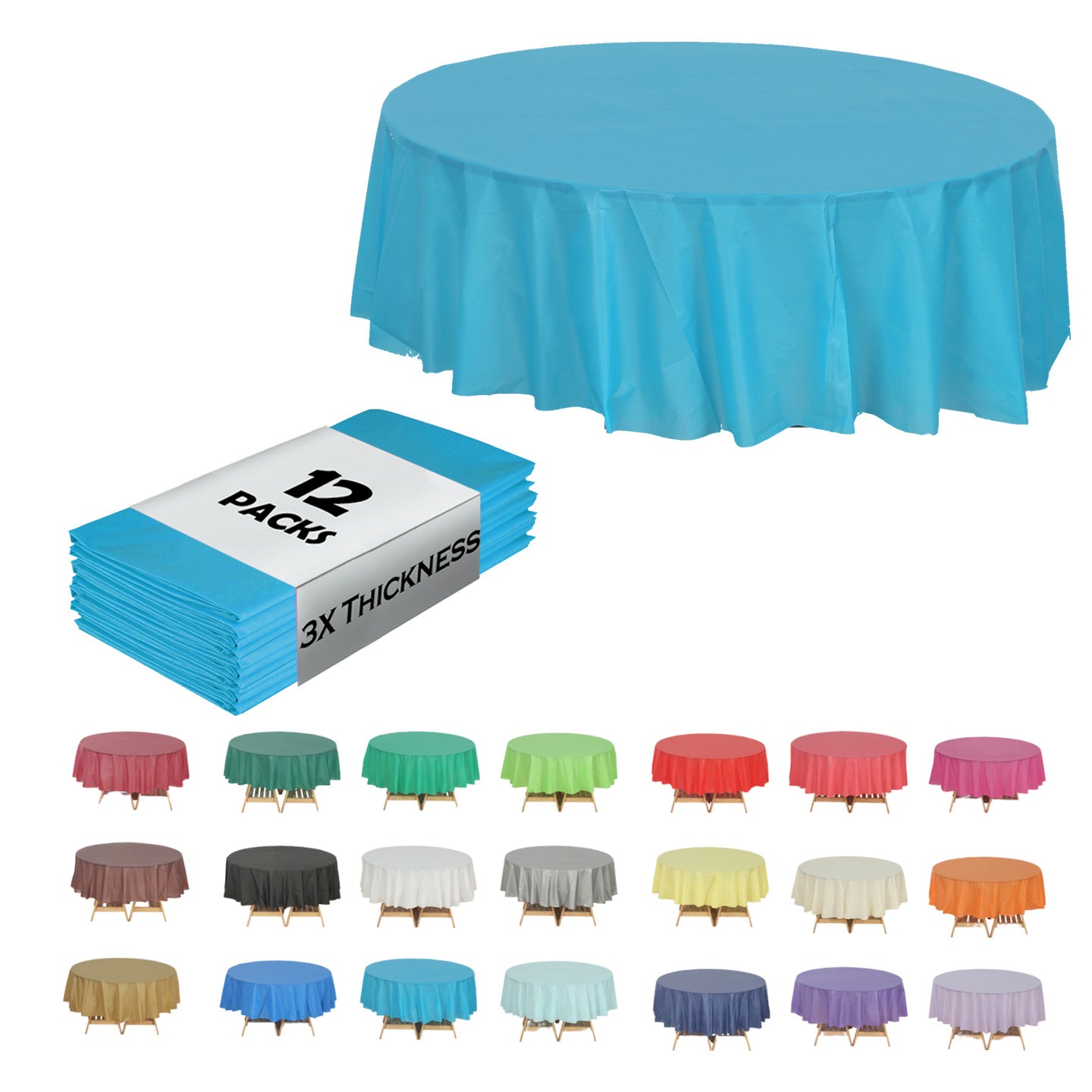 Heavy Duty Premium 12pcs Plastic Tablecloth, Disposable Tablecloth, Plastic Table Cover for Kitchen, Dinning Uses.