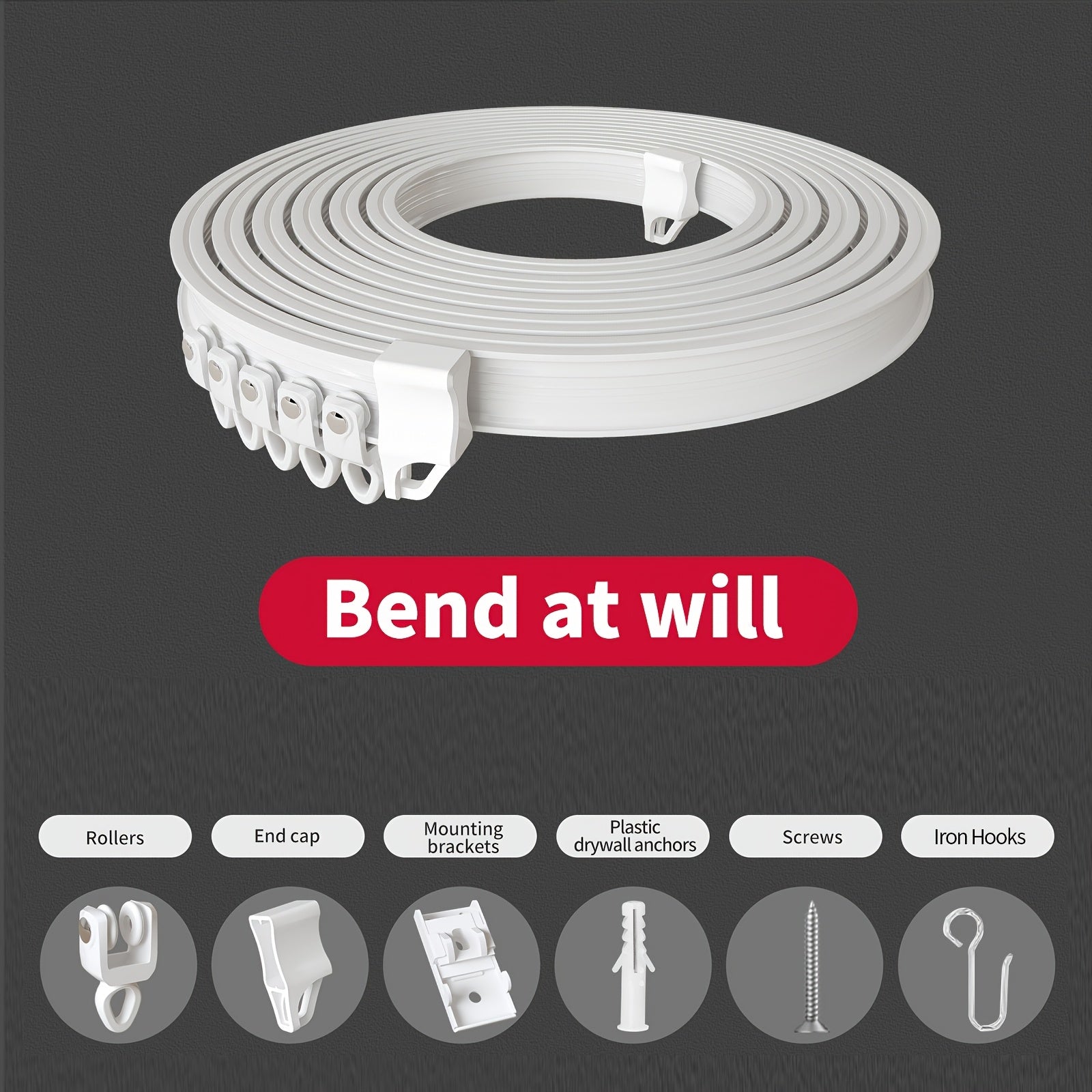 White Glossy Flexible Alloy Plastic Curtain Rail - Easy to Install on Ceiling, Trim to Fit, Ideal for Bathroom and Home Decor, Bay Window Decoration | Modern Curtain Accessories | Durable PVC Track, Bend as Needed