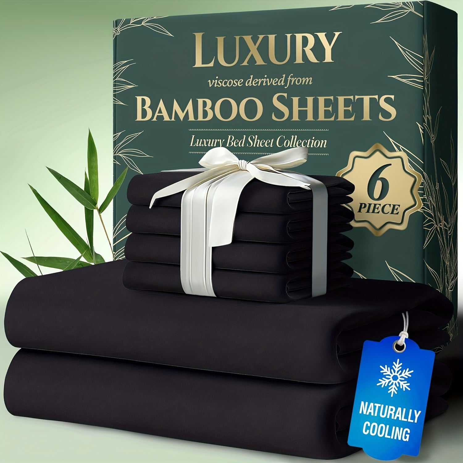 Bamboo Cooling Bed Sheets 6 Piece Set Deep Pocket 17 Inch Hot Sleepers Cloud Soft Luxury Fitted Sheet Flat Sheet Pillowcases Twin Full Queen King