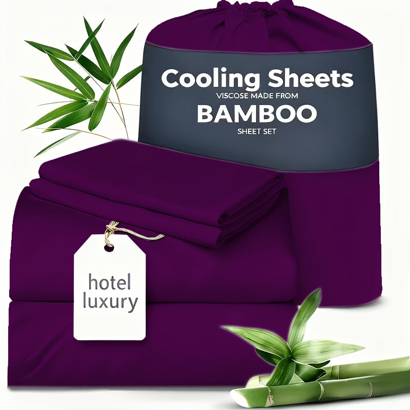 Cooling Sheets for Hot Sleepers Bamboo Bed Sheets Set 4 Pcs 1660TC Ultra Soft Deep Pocket Fitted Sheet & Pillowcases Twin Full Queen King Multiple Colors