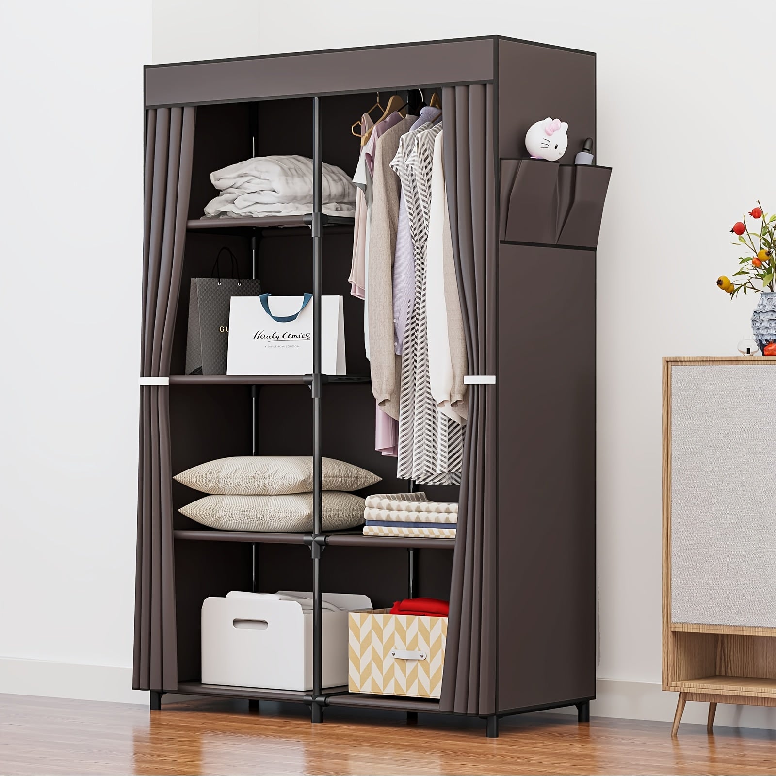 Portable Wardrobe Closet Storage Organizer Metal Hanging Rack Non-Woven Fabric 51 Inch, Portable Closets