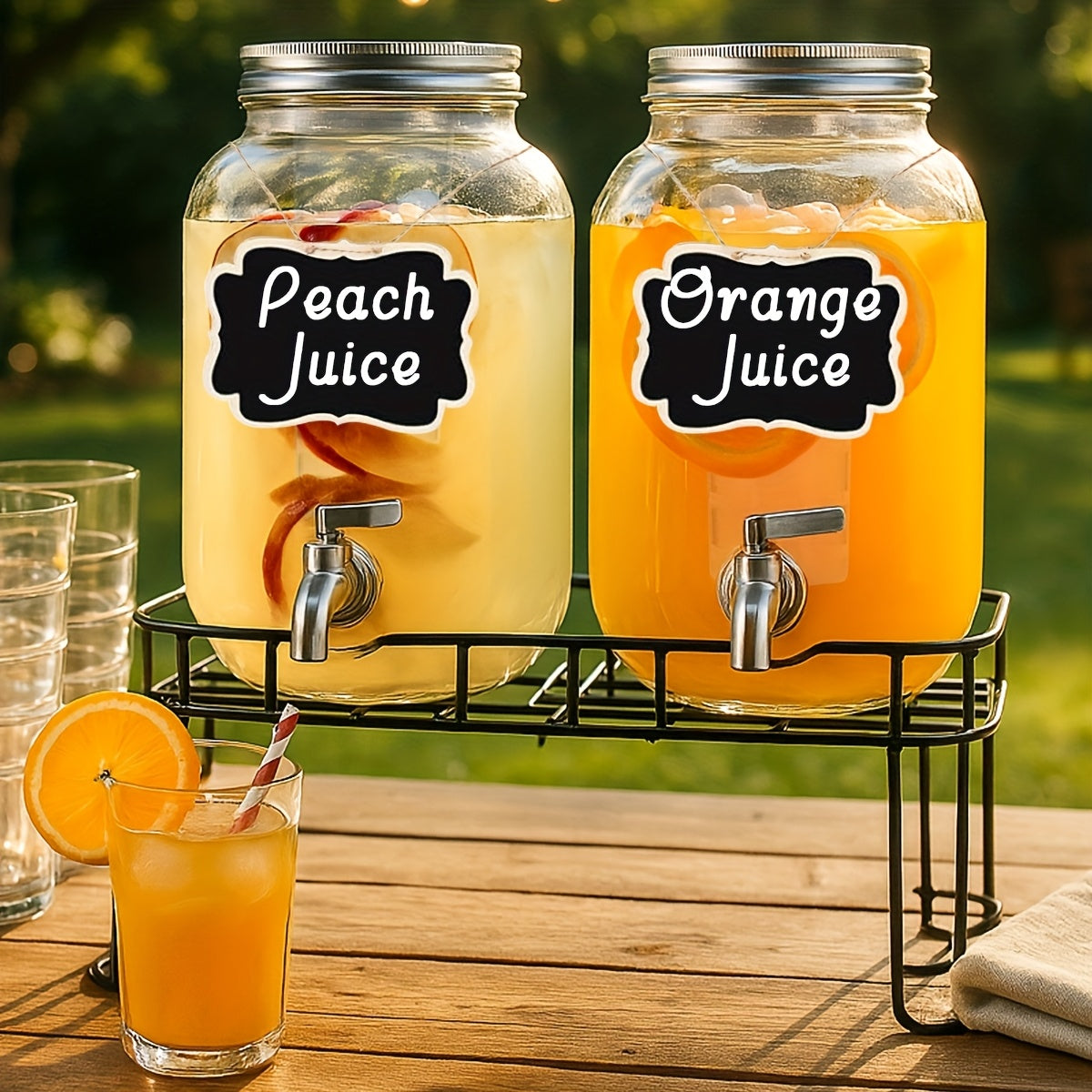 1pc/2pcs 1 Gallon Glass Drink Dispensers for Parties, Beverage Dispenser, Glass Drink Dispenser with Fruit Infuser And Stand And Stainless Steel Spigot, Lemonade Dispenser with Ice Cylinder for BBQ, Picnic, Party, Weddings & Events