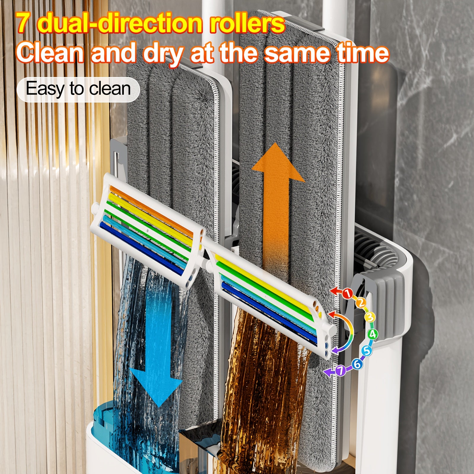 12.99inch/15.75inch Hand-Free Mop And Wash Bucket Set with 2 Washable Reusable Microfiber Cloths, Machine Washable Matching Cloths, Wet And Dry Floor Dust Mops, Floor Cleaning Systems, Bucket Sets, Cleaning Supplies, Cleaning Tools, Holiday Cleaning