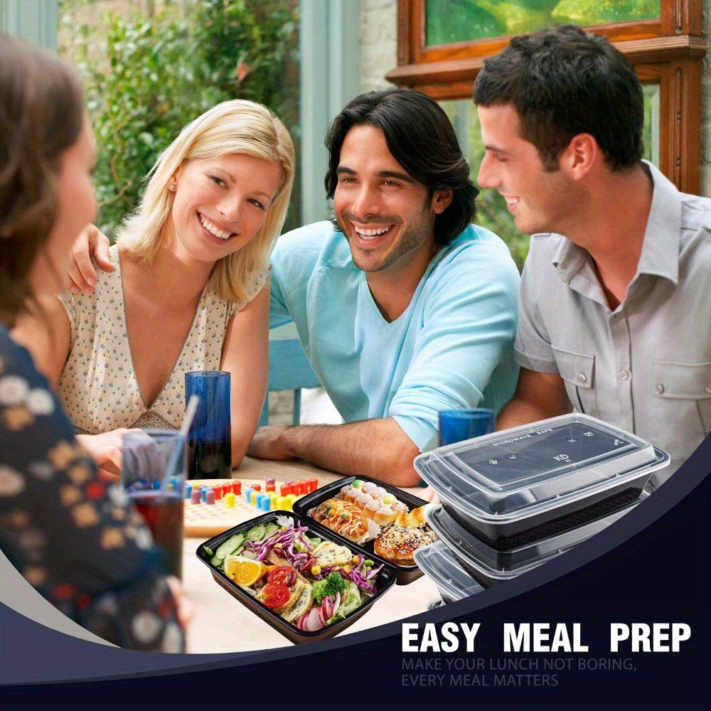 100pcs (50 Containers & 50 Lids) Black Rectangular Meal Prep Containers 38oz Stackable and Leakproof Food Storage Container Set Disposale Bento Box Ideal for Takeout and Meal Prep Microwave & Dishwasher & Freezer Safe