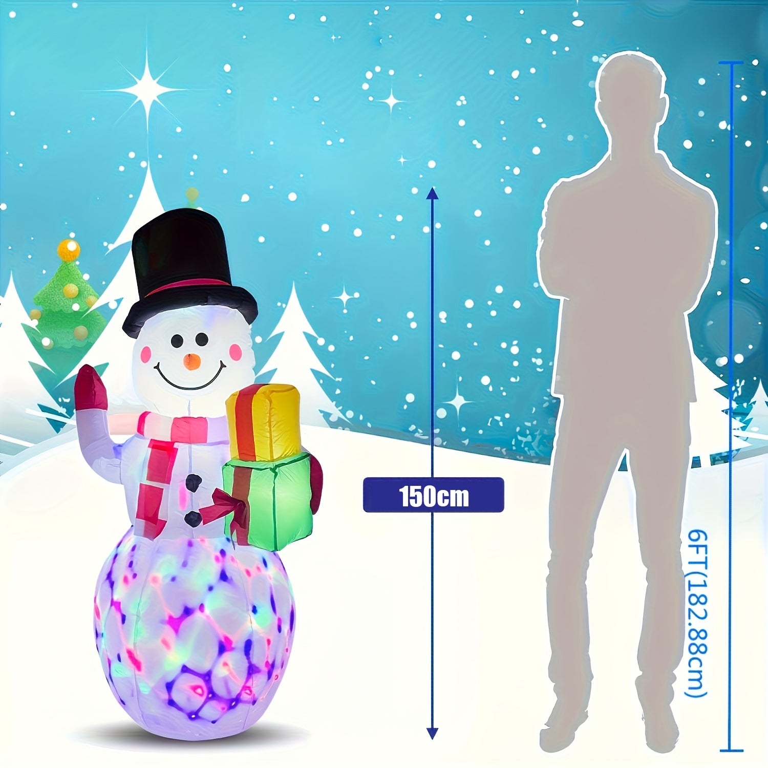 LED LIGHTS 1pc 5ft Giant Rotating LED Snowman Inflatable - Outdoor Yard Christmas Decoration with Vibrant Lighting Effects - Festival Decor for Home, Garden, Restaurant, And Party for BUSINESS