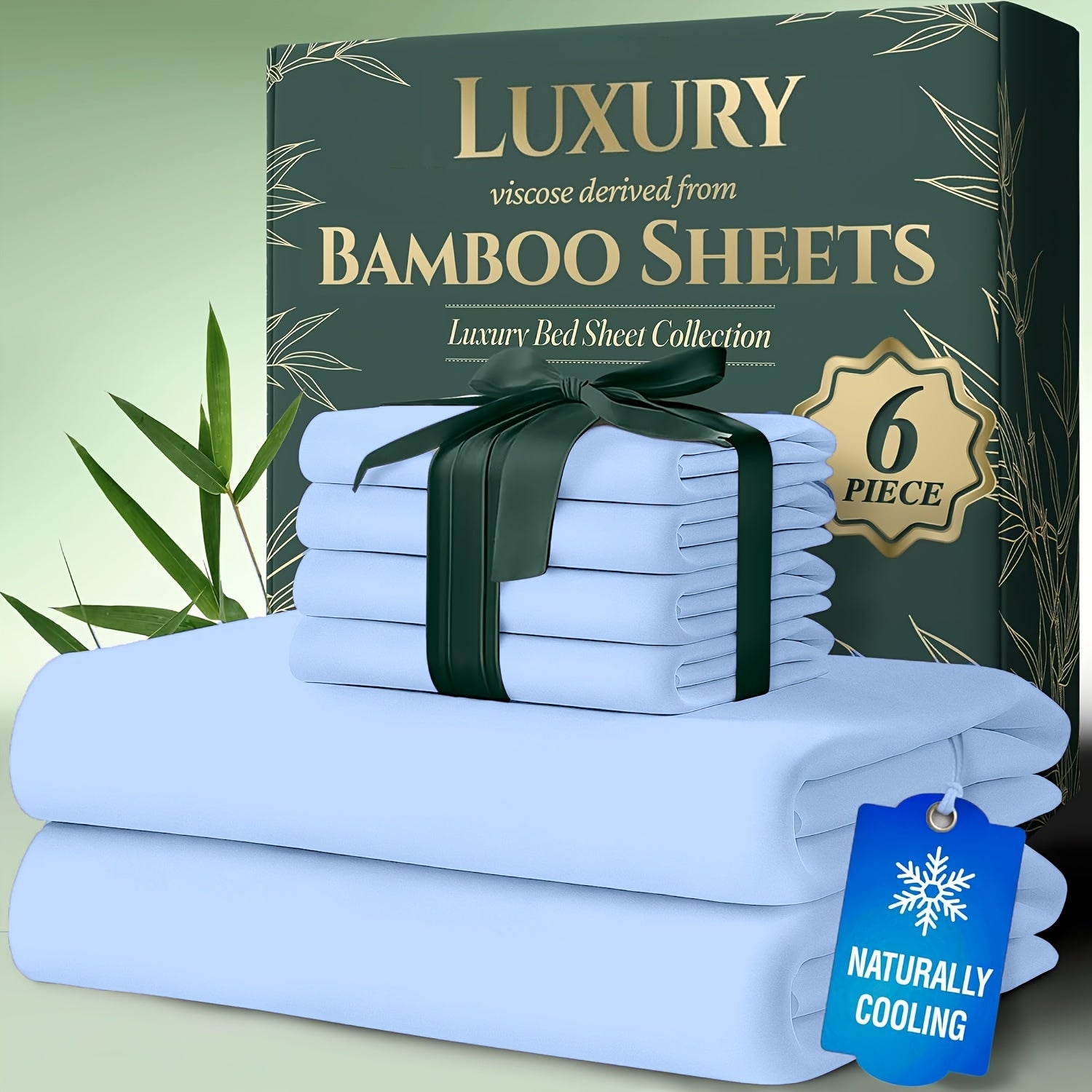 Bamboo Cooling Bed Sheets 6 Piece Set Deep Pocket 17 Inch Hot Sleepers Cloud Soft Luxury Fitted Sheet Flat Sheet Pillowcases Twin Full Queen King