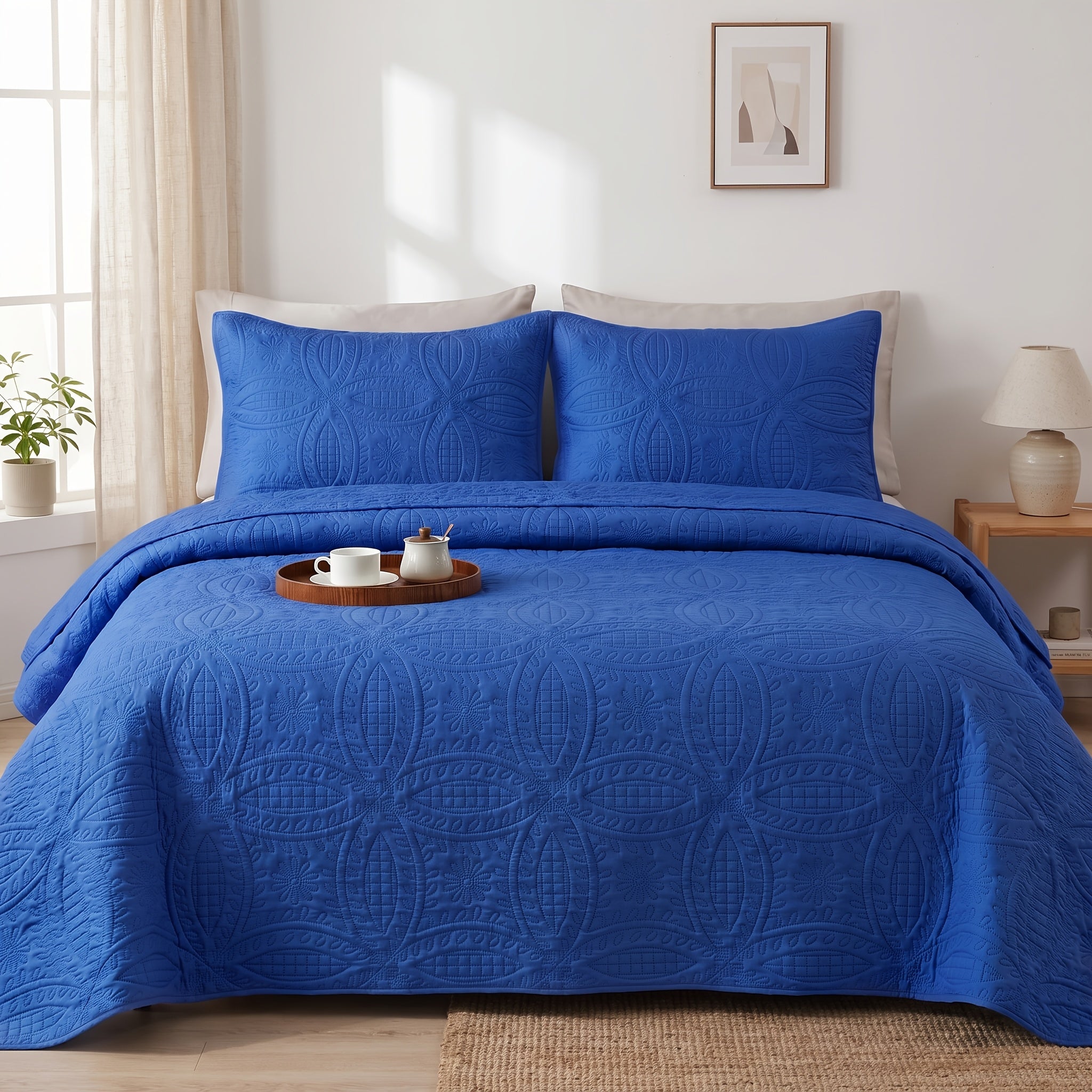 2/3pcs Ultrasonic Quilted Bed Cover, Coin & Floral Pattern Retro Bedspread, Soft Breathable Non-Slip Mattress Cover, Machine Washable Bedding For Bedroom Dorm Guest Room, 10 Colors Available