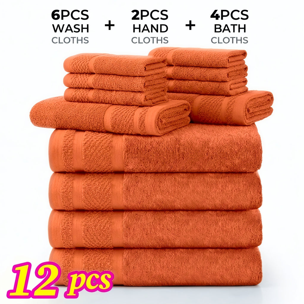 12/24pcs Bath Cloths Set, Hotel Quality Thick Bath Cloths | Highly Absorbent & Quick-Dry | 4 Bath Cloths & 6 Hand & 2 Washcloths, Cotton For Hotel Spa Gym & Home Bathroom Essentials, Wash Cloths