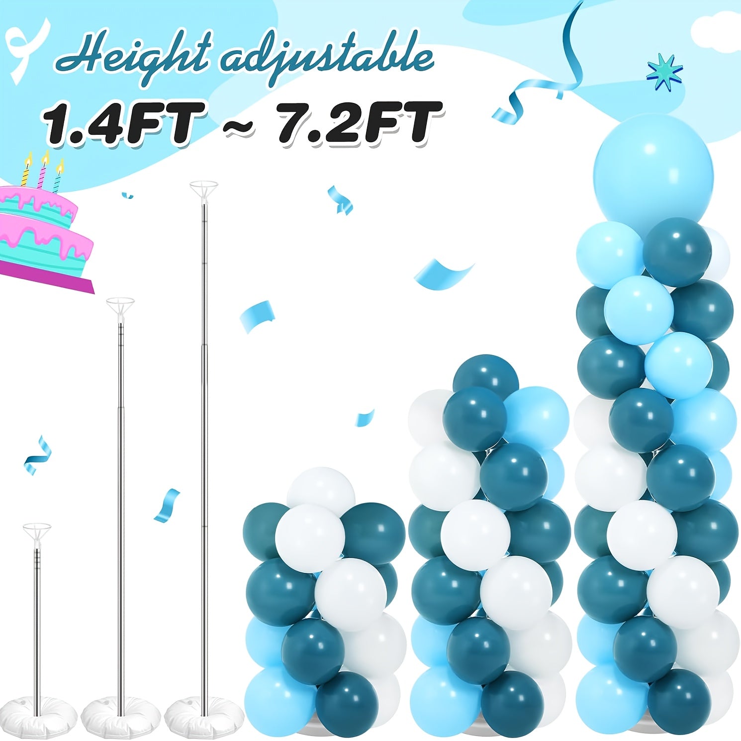 Balloon Column Stand Kit Set of 2, 7Ft Height Adjustable Balloon Arch Kit, Metal Telescopic Pillar Balloon Stand, Birthday Party, Graduation, Wedding Christmas Decorations for Halloween Halloween, Christmas