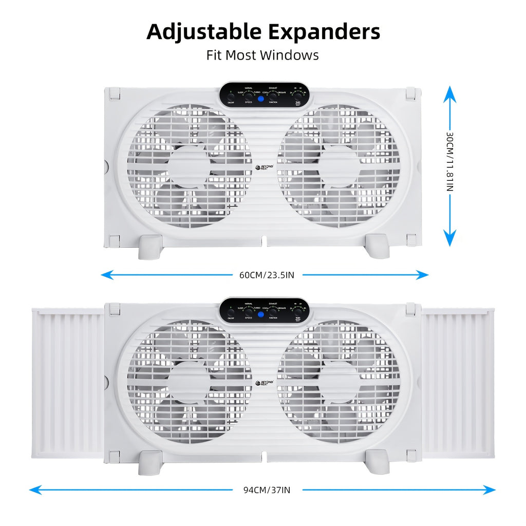 Twin Window Fan with 9-Inch Blades And 2 Speeds, Dual Window Fan with Expandable Width for Home Bedroom