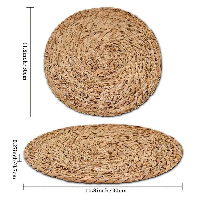 12pcs Natural Rattan Table Mats - Heat-Resistant Non-Slip Round Placemats, 11.8 Inches Rustic Bohemian Wicker Heat-Resistant Dish Mats for Kitchen & Dining Table, Holiday Party Decor (Christmas, Thanksgiving, Easter, Valentine'S