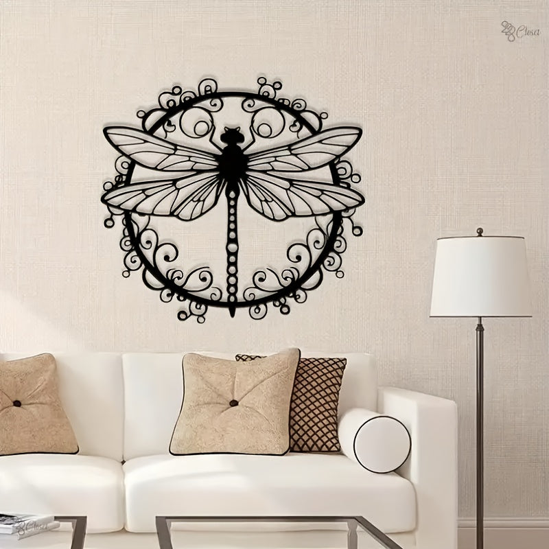 Elegant Black Dragonfly Iron Wall Art - Intricate Animal Print Design for Indoor/Outdoor Decor, Wedding Gift, Housewarming, Living Room, Office, Garden - Durable Wall-Mounted Decoration