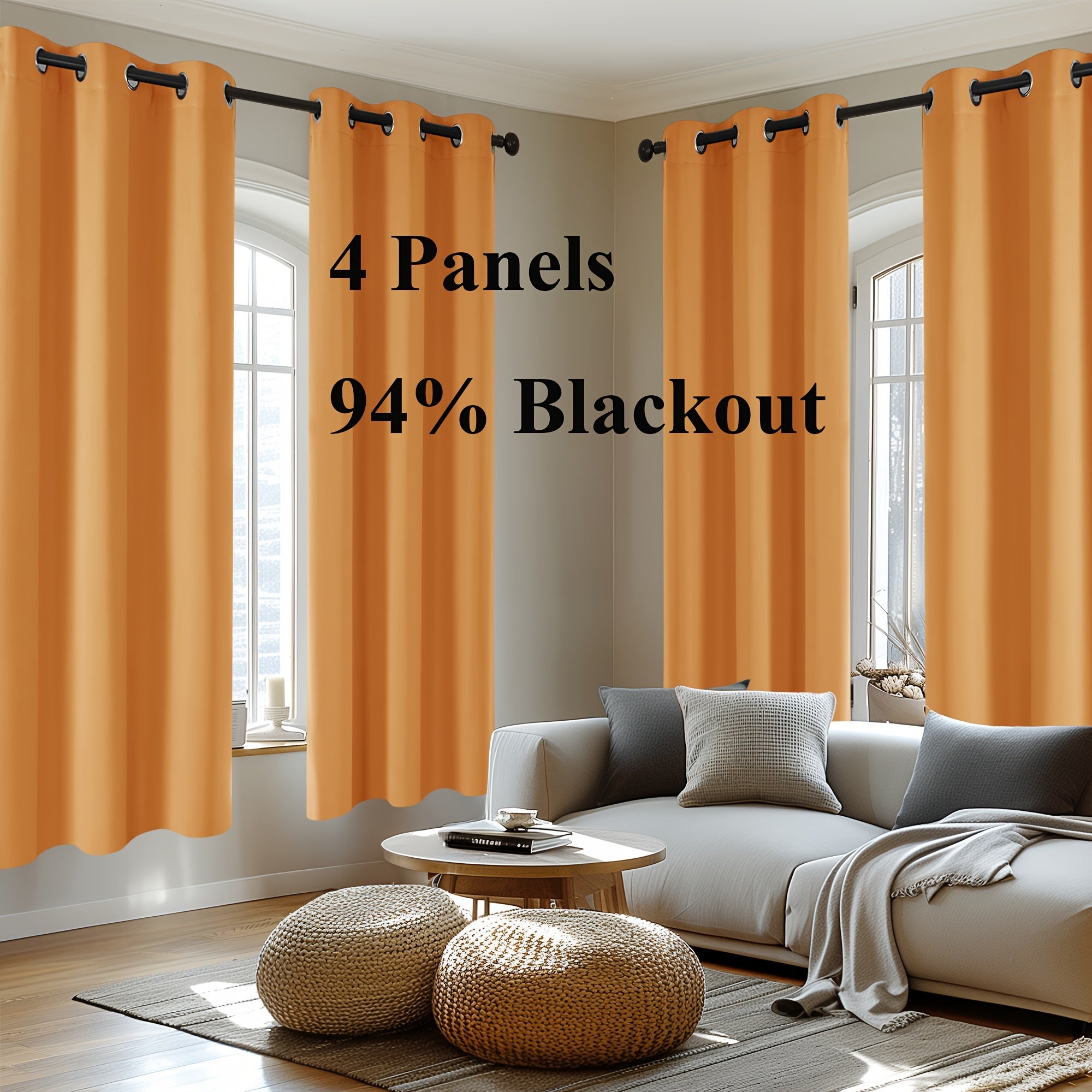 4-Panel Blackout Curtains, Thermal Insulated Curtains for Living Room Bedroom, Room Darkening Home Decor Drapes, 4pcs Curtains Set