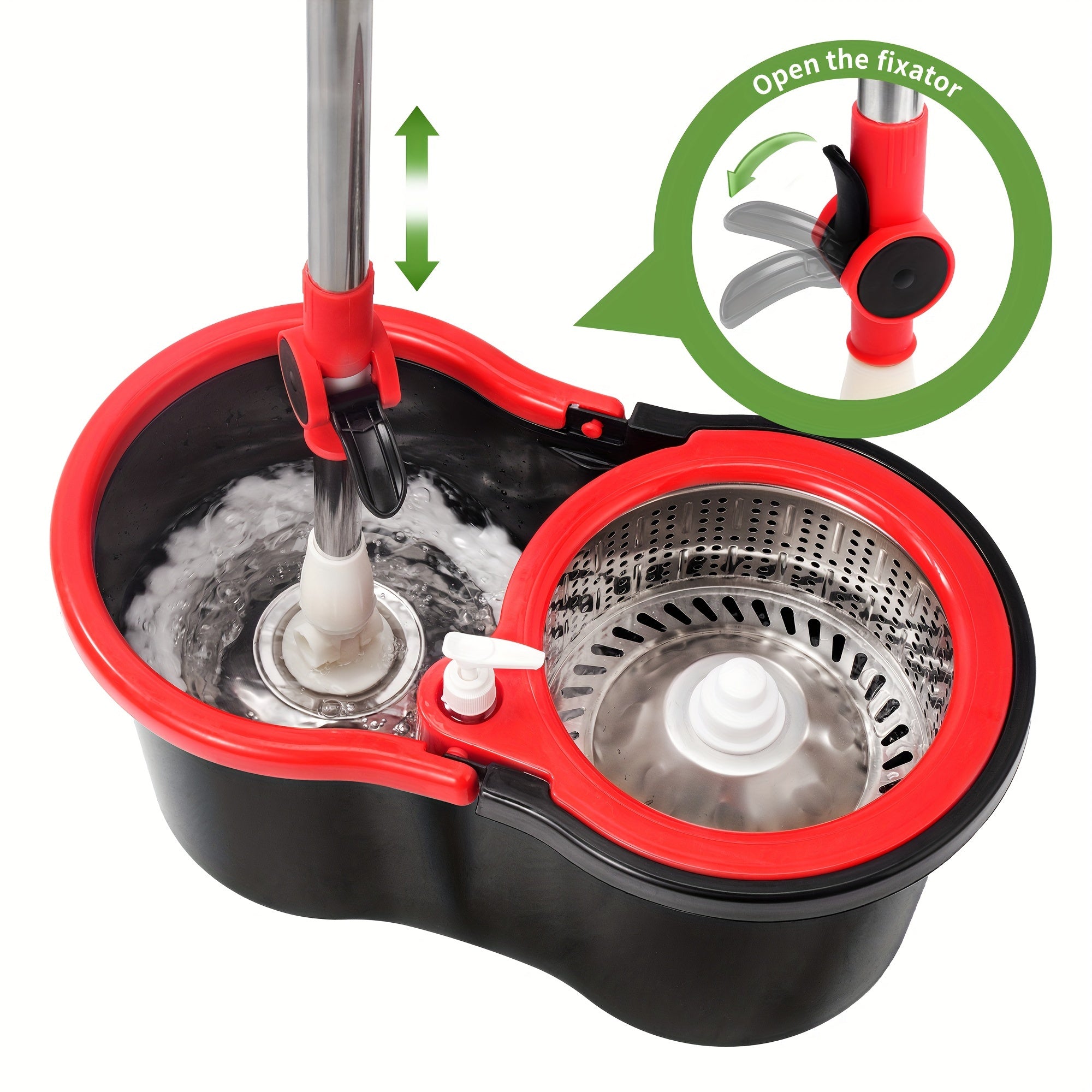Set of Spin Mop And Bucket, Designed for Bathroom Use, Suitable for School Restrooms, Featuring a 360° Spinning Mop Bucket System That Includes Three Microfiber Mop Replacement Heads And an Adjustable Handle for Effective Floor Cleaning