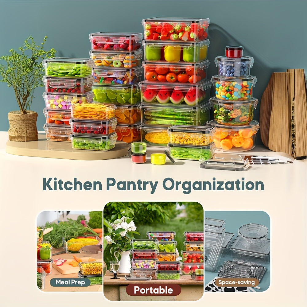 60pcs Food Storage Containers with Lids, BPA-Free Plastic Food Containers for Kitchen Storage, Leak Proof, Reusable Meal Prep Containers with Labels & Pen