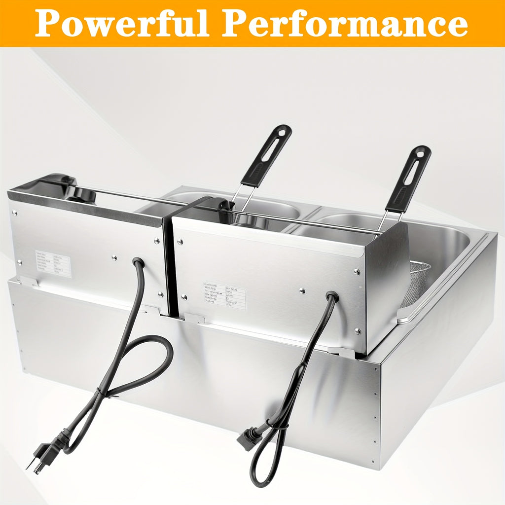 Commercial 3.17gal Dual Basket Electric Deep Fryer - 5000W High Power (2500W X 2) for Efficient Oil Frying - Restaurant Grade