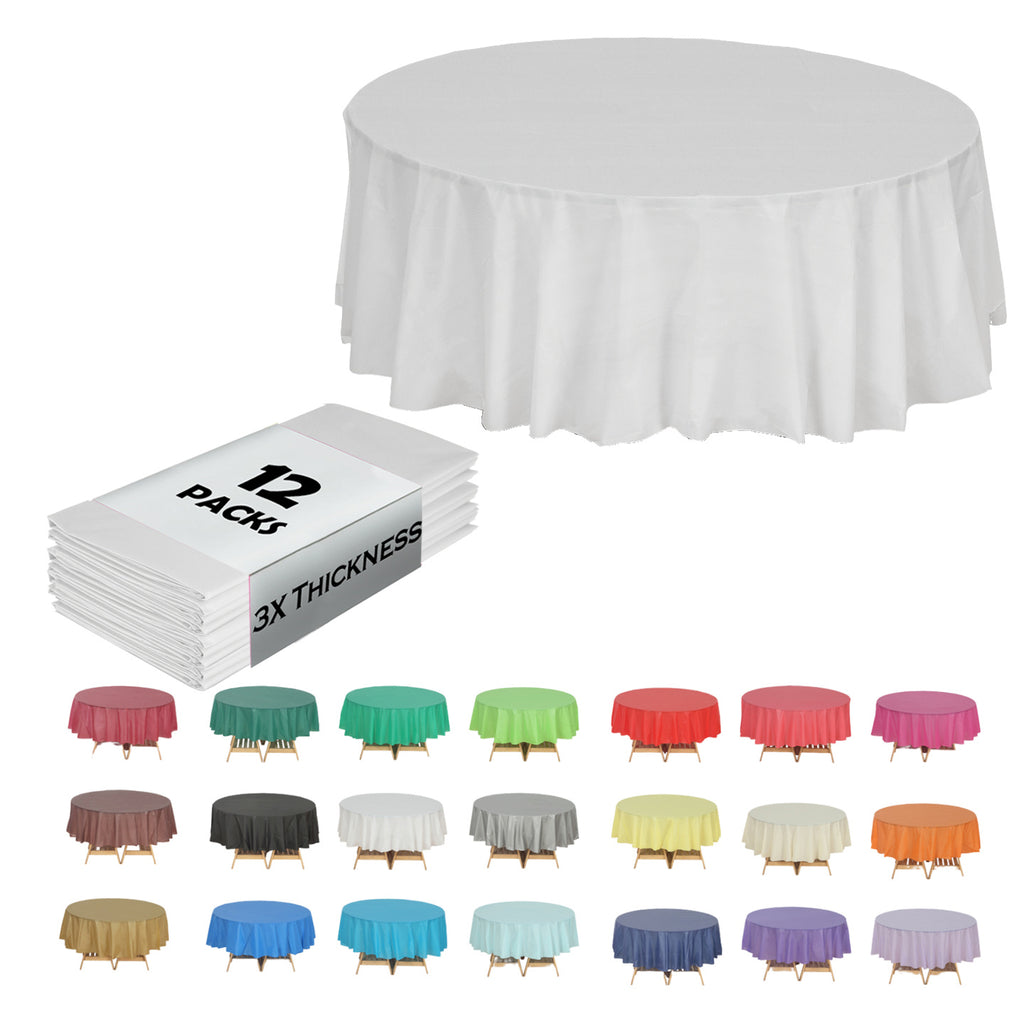Heavy Duty Premium 12pcs Plastic Tablecloth, Disposable Tablecloth, Plastic Table Cover for Kitchen, Dinning Uses.