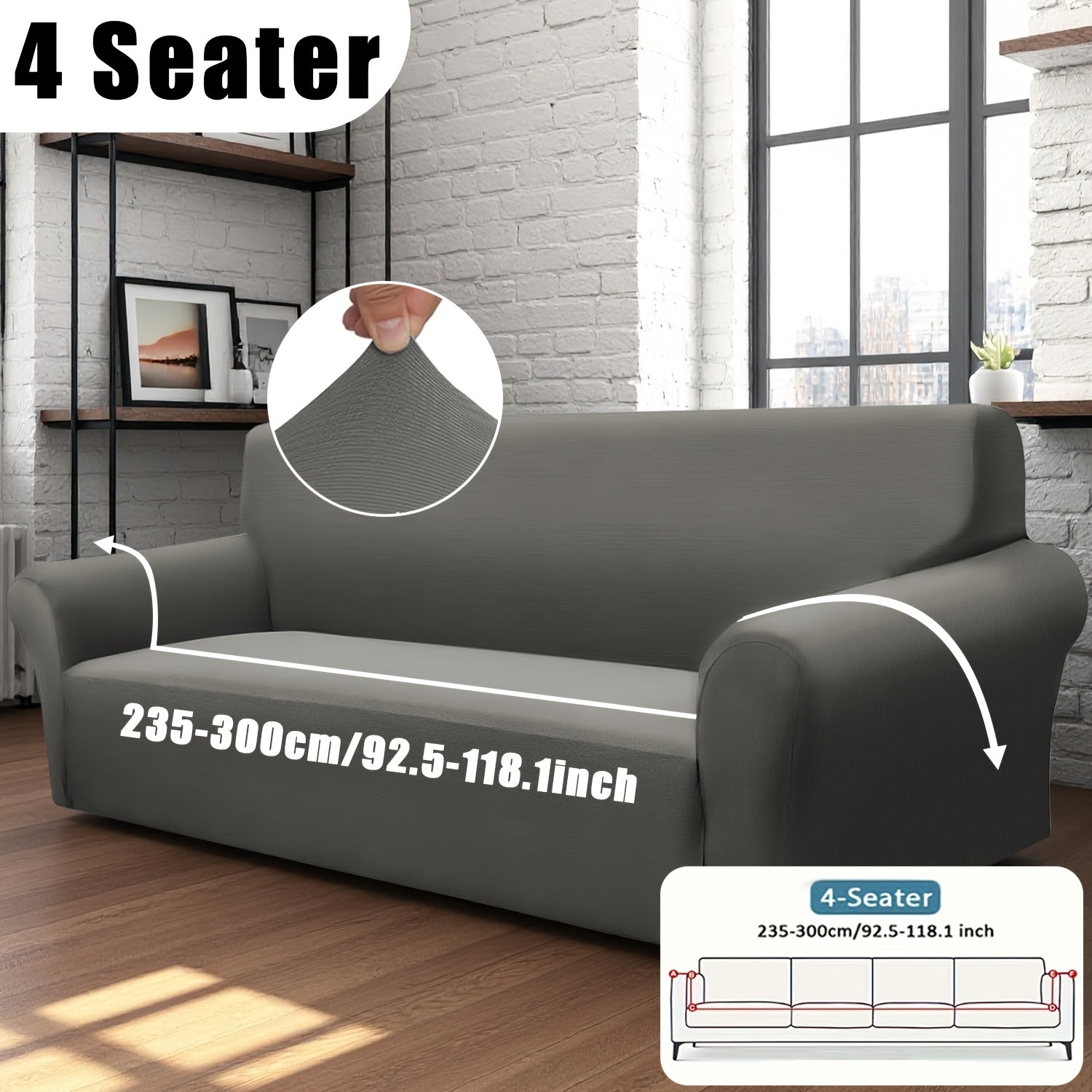Classic Stretch Sofa Cover with Elastic Band, Milk Fiber Fabric Slipcover-Grip, Machine Washable, Polyester And Spandex, Fits Armchair to 4-Seater Sofas, International Style Throw Design