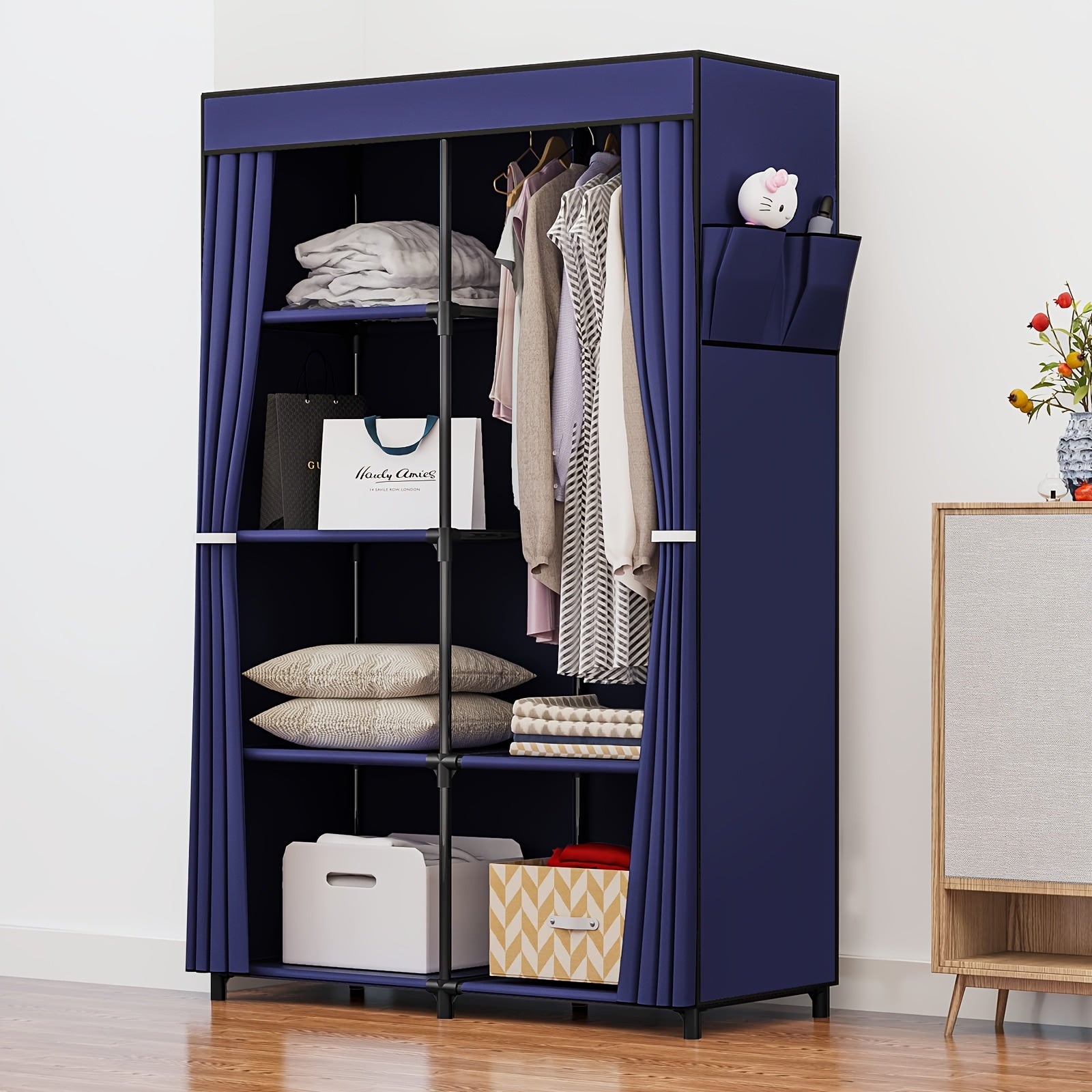 Portable Wardrobe Closet Storage Organizer Metal Hanging Rack Non-Woven Fabric 51 Inch, Portable Closets