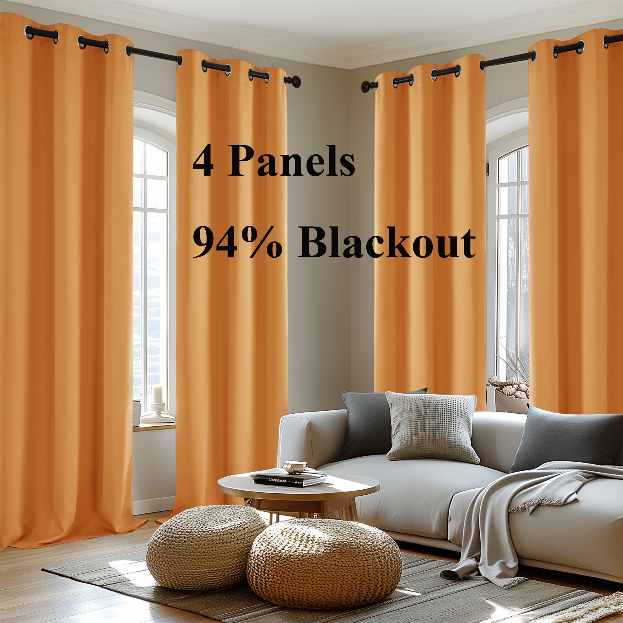 4-Panel Blackout Curtains, Thermal Insulated Curtains for Living Room Bedroom, Room Darkening Home Decor Drapes, 4pcs Curtains Set