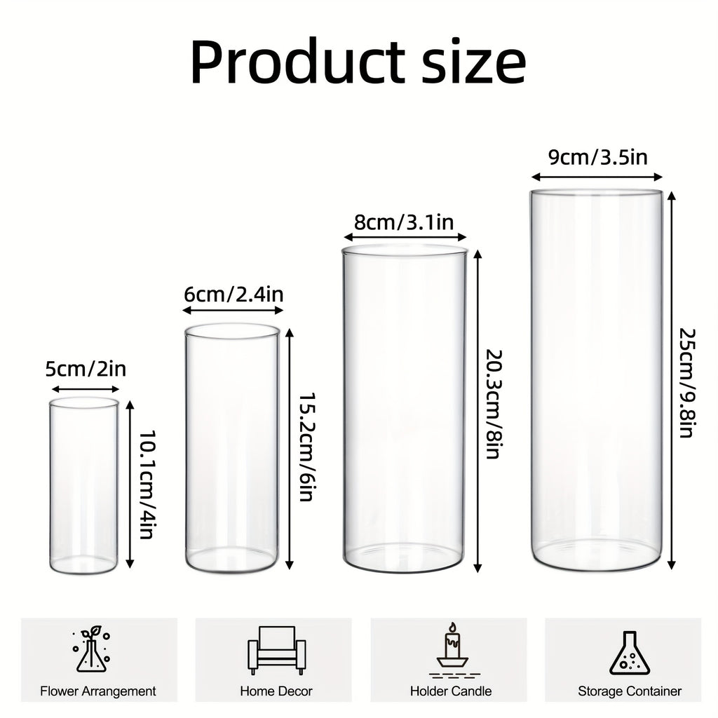 TOMNK 12/16/24/36/48pcs Clear Glass Candle Holder Cylinders Vases, 4, 6, 8, 10 Inch Tall Cylinder Vases for Candles, Glass Candle Vase, Hurricane Floating Candle Holder Vase for Table Shelf, Party, Wedding, Home Decor