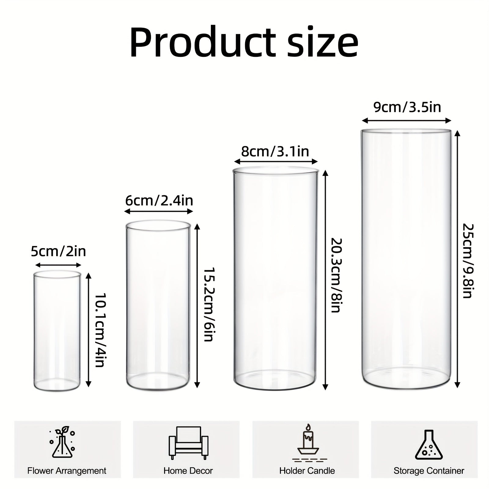 TOMNK 12/16/24/36/48pcs Clear Glass Candle Holder Cylinders Vases, 4, 6, 8, 10 Inch Tall Cylinder Vases for Candles, Glass Candle Vase, Hurricane Floating Candle Holder Vase for Table Shelf, Party, Wedding, Home Decor