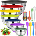 20-Piece Stainless Steel Mixing Bowls with Airtight Lids - Non-Slip Colorful Silicone Bottom, Sizes 7, 3.5, 2.5, 2.0, 1.5, 1, 0.67QT for Mixing, Baking, Serving