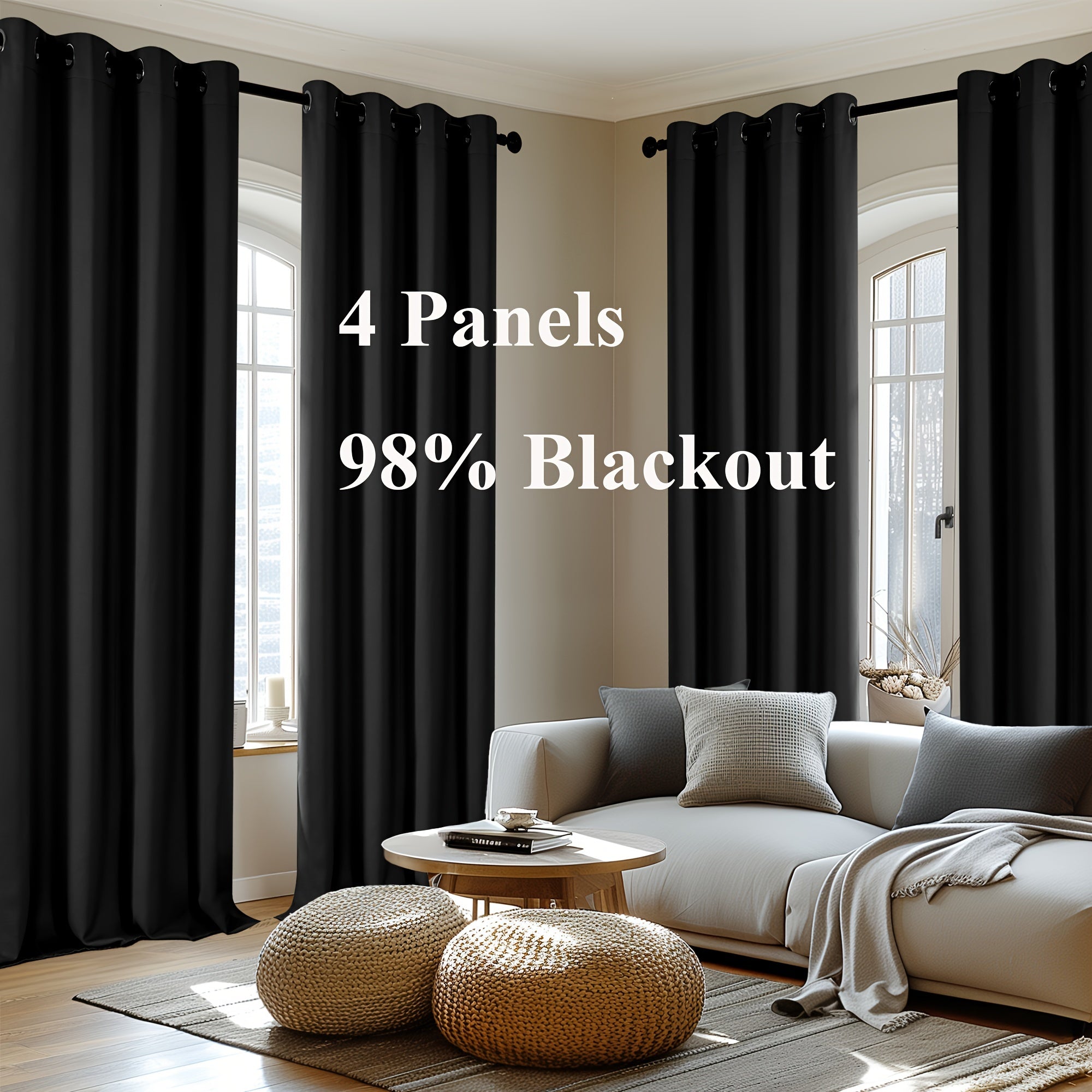 4-Panel Blackout Curtains, Thermal Insulated Curtains for Living Room Bedroom, Room Darkening Home Decor Drapes, 4pcs Curtains Set