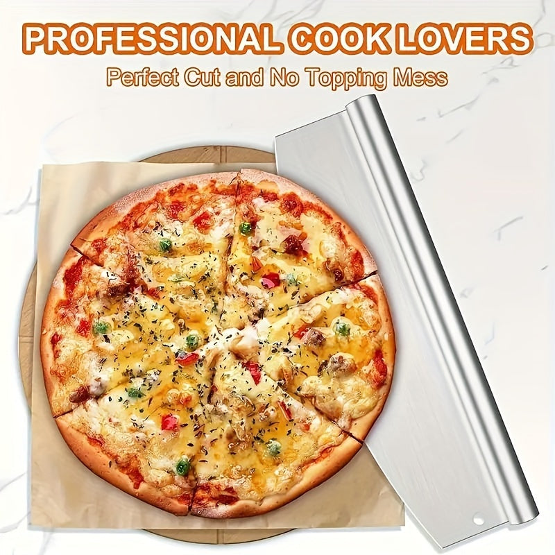 Stainless Steel Pizza Cutter - Half Moon Curved Blade for Effortless Slicing Cheese, Cake & Dough | Includes Knife Cover | Professional Baking Tool