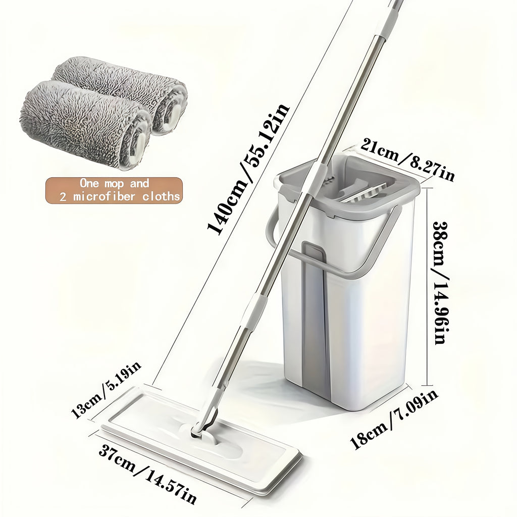Hands-Free Flat Mop And Bucket Set with Long Handle, Wringer, 2 Reusable Microfiber Pads, 360 Degree Flexible Swivel for Floor Cleaning And Wall Cleaning, Mop And Bucket Cleaning Set