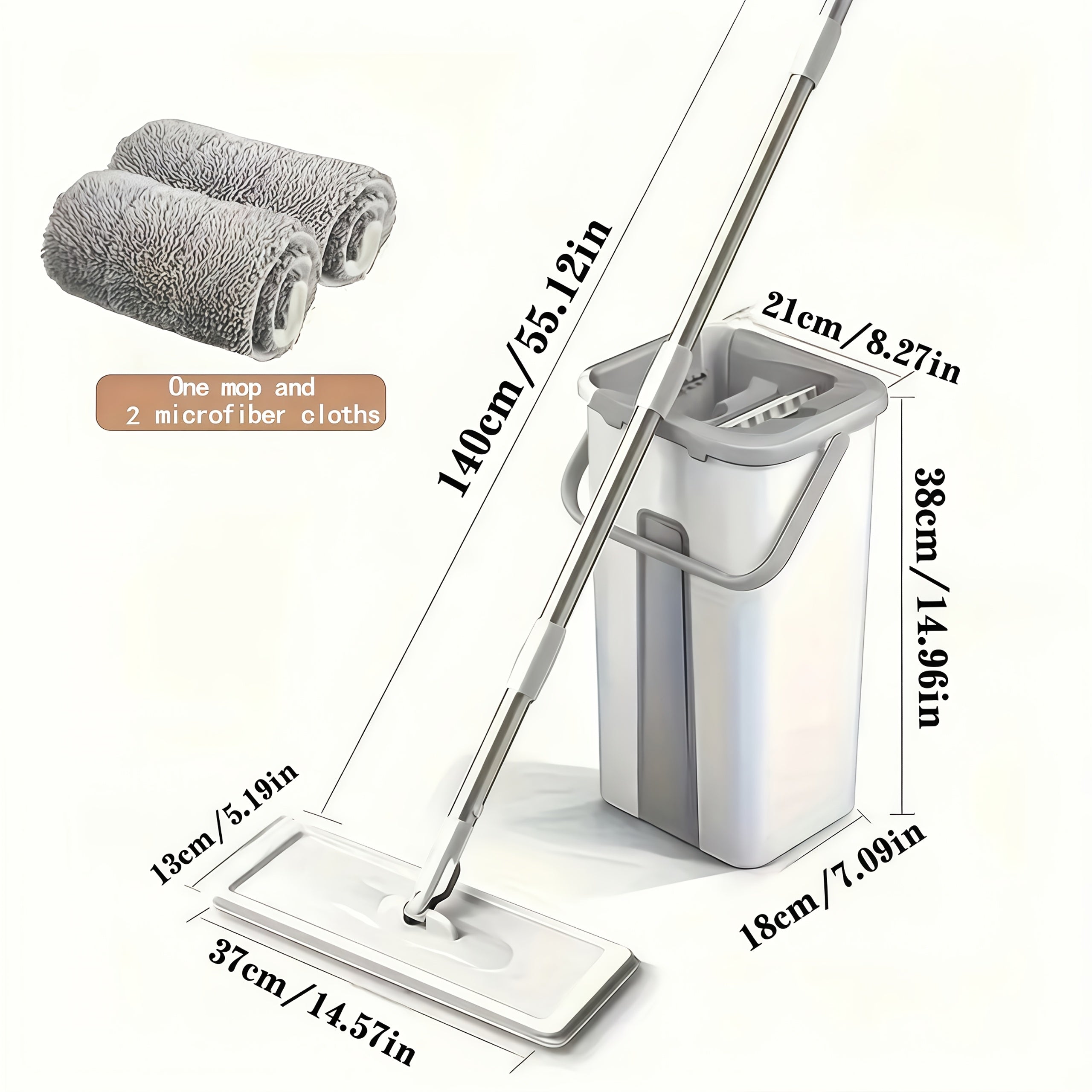 Hands-Free Flat Mop And Bucket Set with Long Handle, Wringer, 2 Reusable Microfiber Pads, 360 Degree Flexible Swivel for Floor Cleaning And Wall Cleaning, Mop And Bucket Cleaning Set