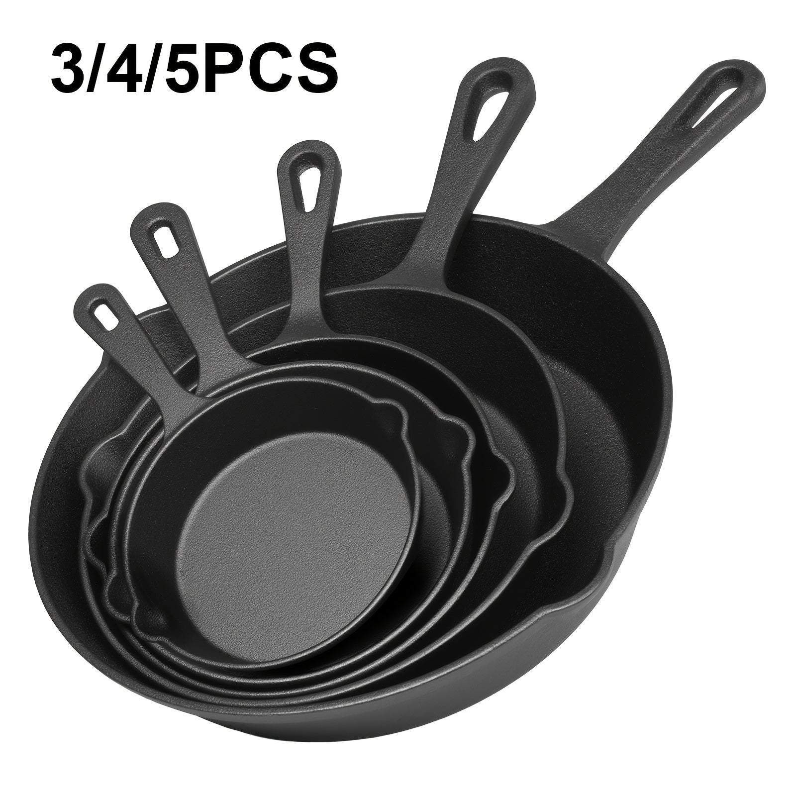 3/4/5pcs Cast Iron Skillet Set, Professional-Grade Commercial Quality Pre-Seasoned Cookware, Suitable for Frying, Sautéing, and Cooking, Usable Indoors/Outdoors, in Ovens, and on Grills