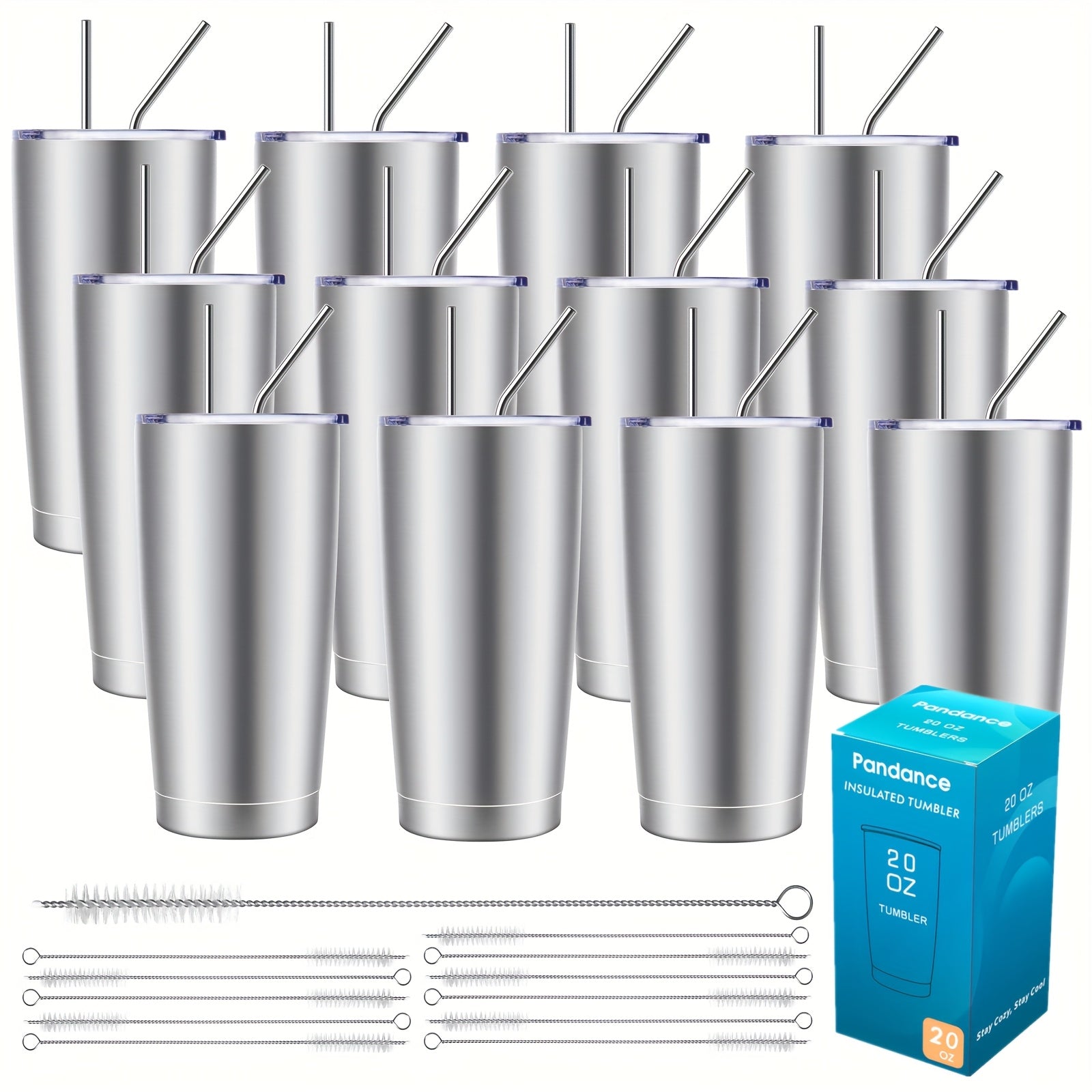 8/12/24pcs 20Oz 304 Stainless Steel Insulated Tumblers with Lid And Straw Bulk, Double Wall Vacuum Water Cups for Hot & Iced Coffee Drinks Travel Mug