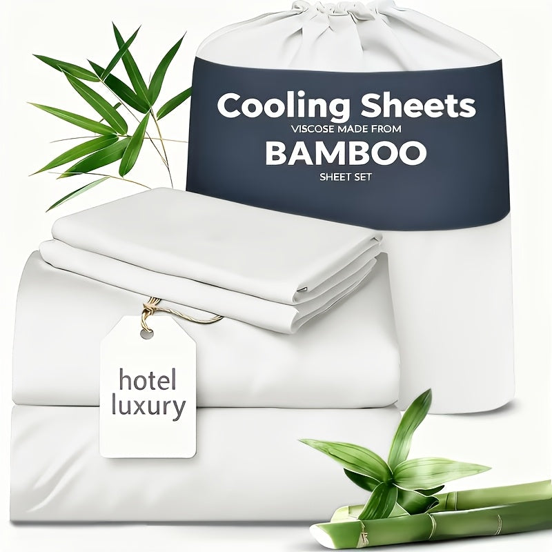 Cooling Sheets for Hot Sleepers Bamboo Bed Sheets Set 4 Pcs 1660TC Ultra Soft Deep Pocket Fitted Sheet & Pillowcases Twin Full Queen King Multiple Colors