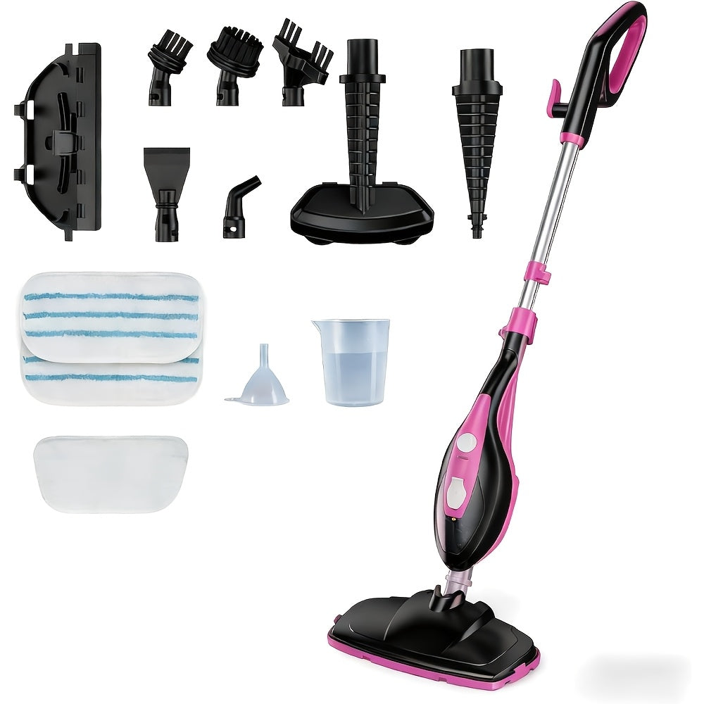 10-in-1 Steam Mop, 1300W Detachable Handheld Floor Cleaning Steam Machine, 16-Foot Power Cord, 2 Washable Mop Pads, Multi-Surface Steam Cleaner Suitable for Hardwood Floors, Tile, Laminate, and Carpets