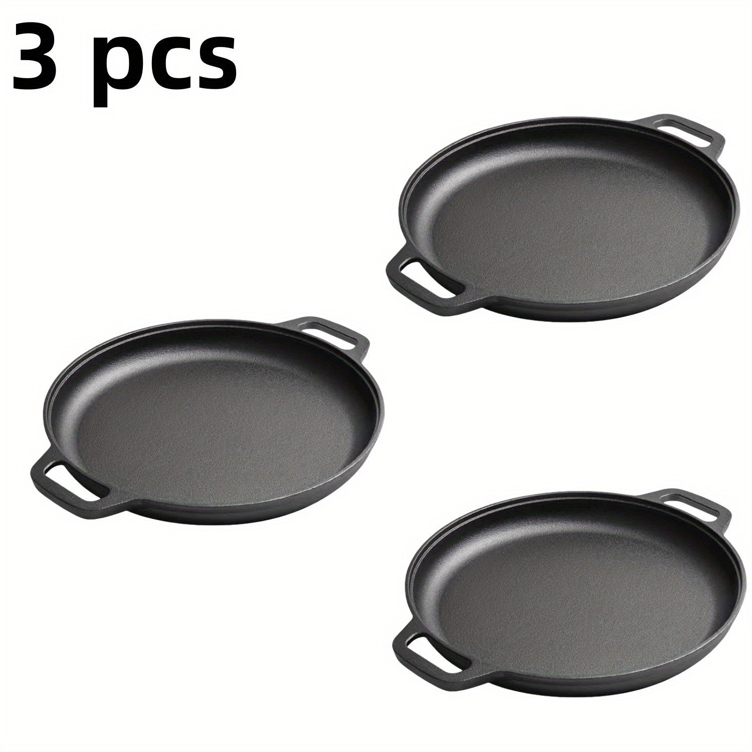 1/2/3pcs Cast Iron Pan, Pre Seasoned, Outdoor Camping Cookware Multifunctional, Non-stick, for Pizza Lovers, Home Kitchens, Outdoor Cooking, Durable, Even-Heating, Versatile, Compatible with All Stoves, Perfect for Home Kitchens And Outdoor Cooking