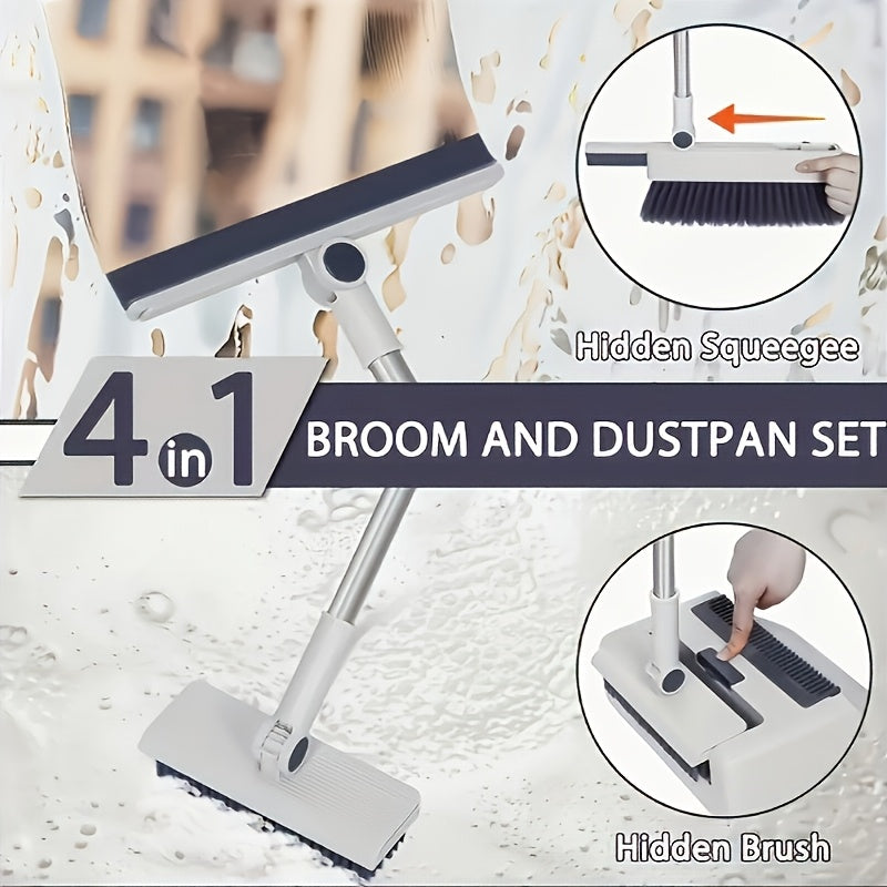 3-In-1 Foldable Broom with Dustpan Combo Set And 4-In-1 Floor Brush with Long Handle, 2-In-1 Efficient Cleaning Flexible Design Quick Dust Removal Dorm Room Essentials Good Helper for Home Office Cleaning, a Versatile Cleaning Tool Set