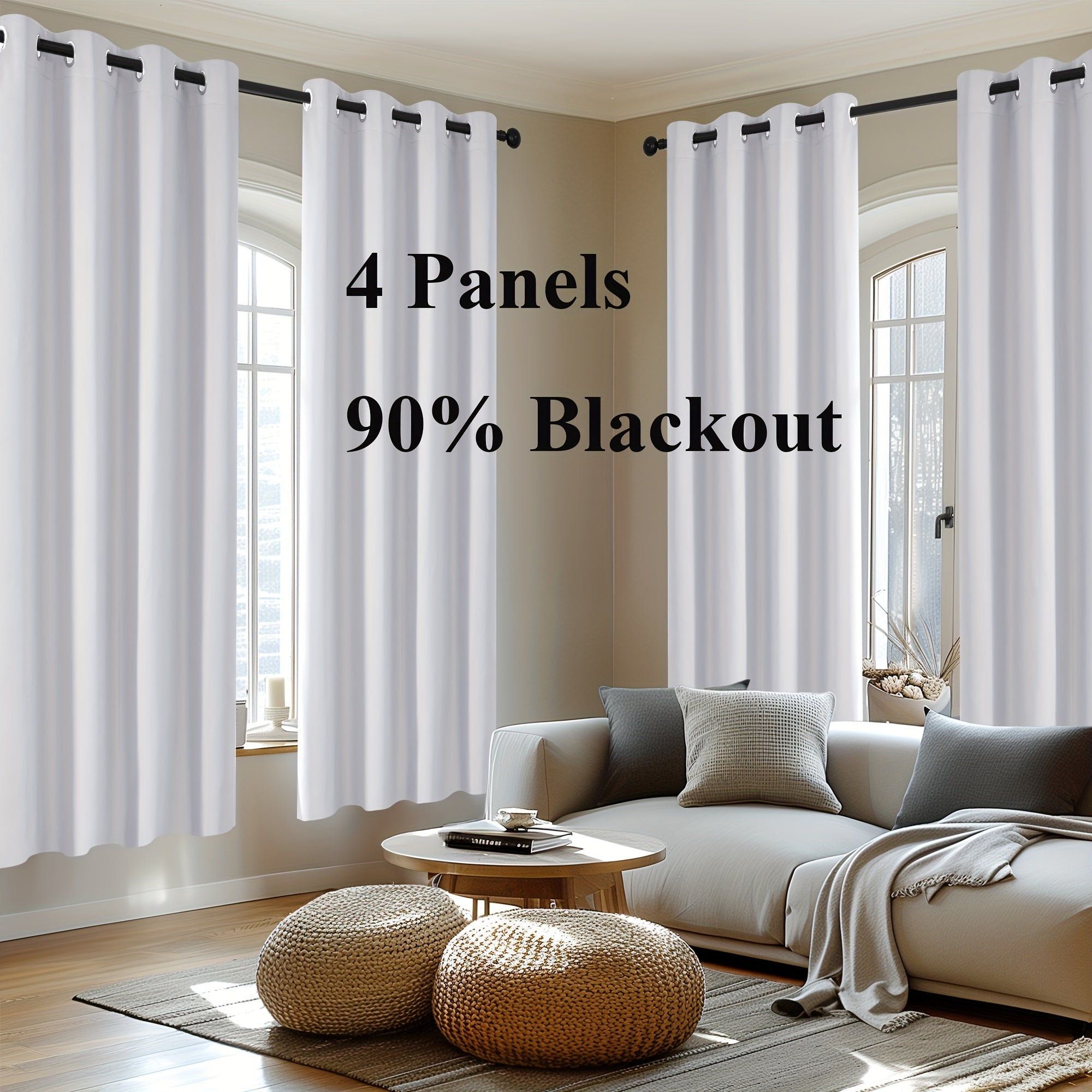 4-Panel Blackout Curtains, Thermal Insulated Curtains for Living Room Bedroom, Room Darkening Home Decor Drapes, 4pcs Curtains Set