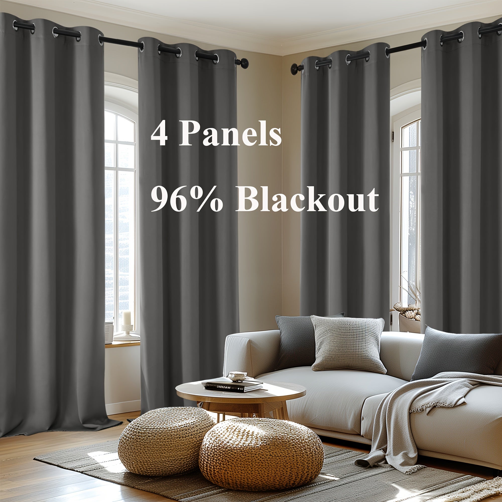 4-Panel Blackout Curtains, Thermal Insulated Curtains for Living Room Bedroom, Room Darkening Home Decor Drapes, 4pcs Curtains Set