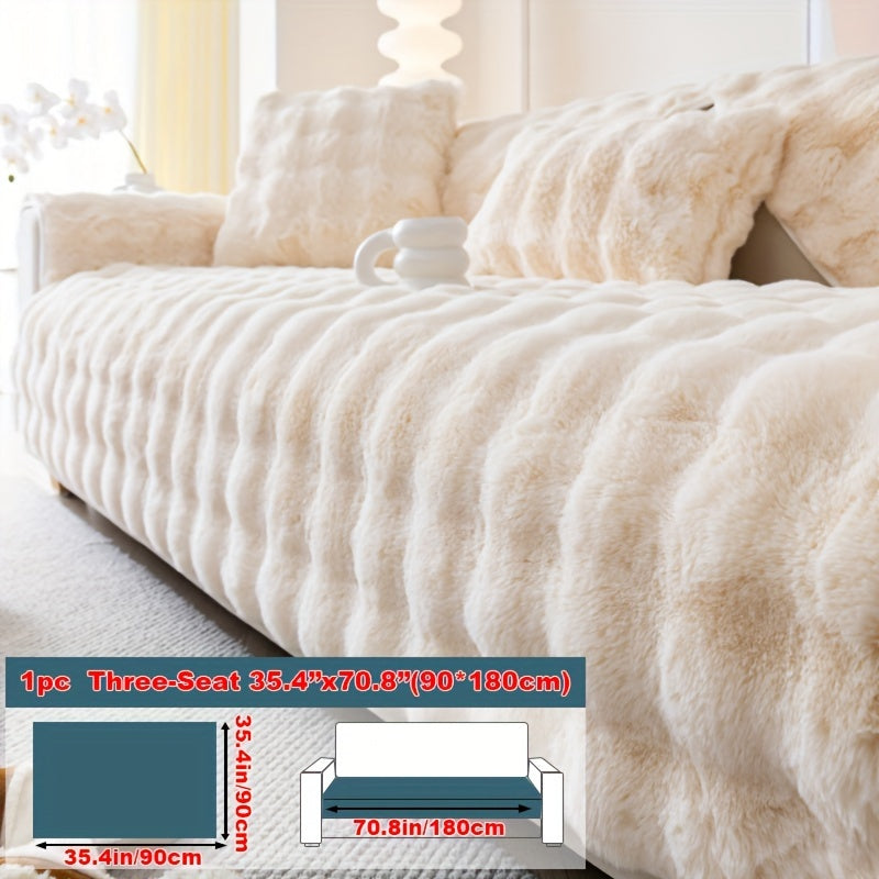 1pc Faux Rabbit Plush Sofa Cover - Winter Warm Thickened Soft Pet-Friendly Anti-Slip Furniture Protection Cover for Bedroom, Office, Living Room
