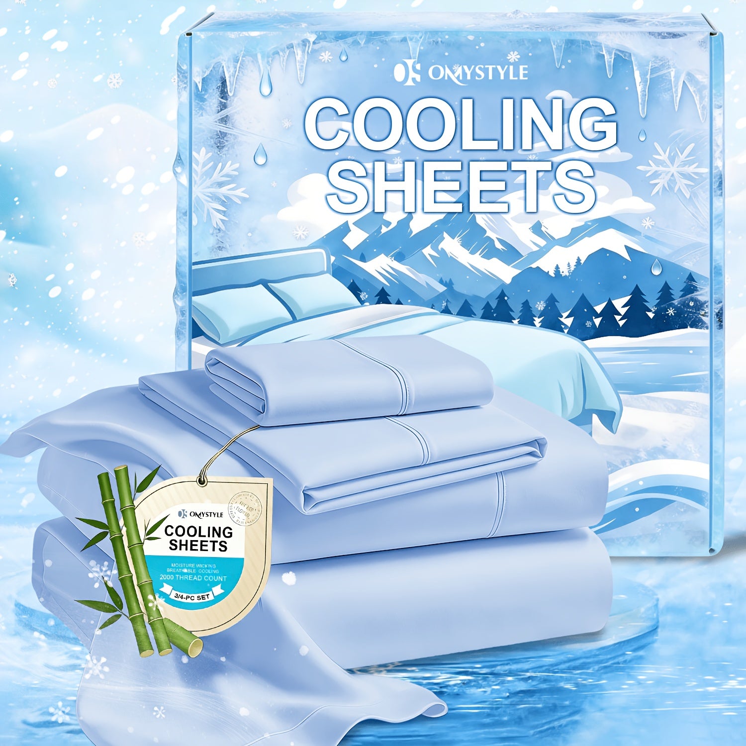 Cooling Bamboo Sheets Set Deep Pocket Ultra Soft Breathable Skin-Friendly Fitted Sheet Flat Sheet Pillowcases Wrinkle Free Twin Full Queen King Kids Gift