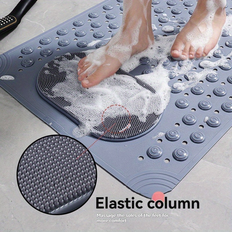 Non-Slip PVC Bath Mat with Massage Buttons - Light Blue & Multi-Color Polka Dot Pattern, Rectangular Shower and Bathroom Safety Mat, 0.35inch Thick, Durable PVC Material, Bath Accessories