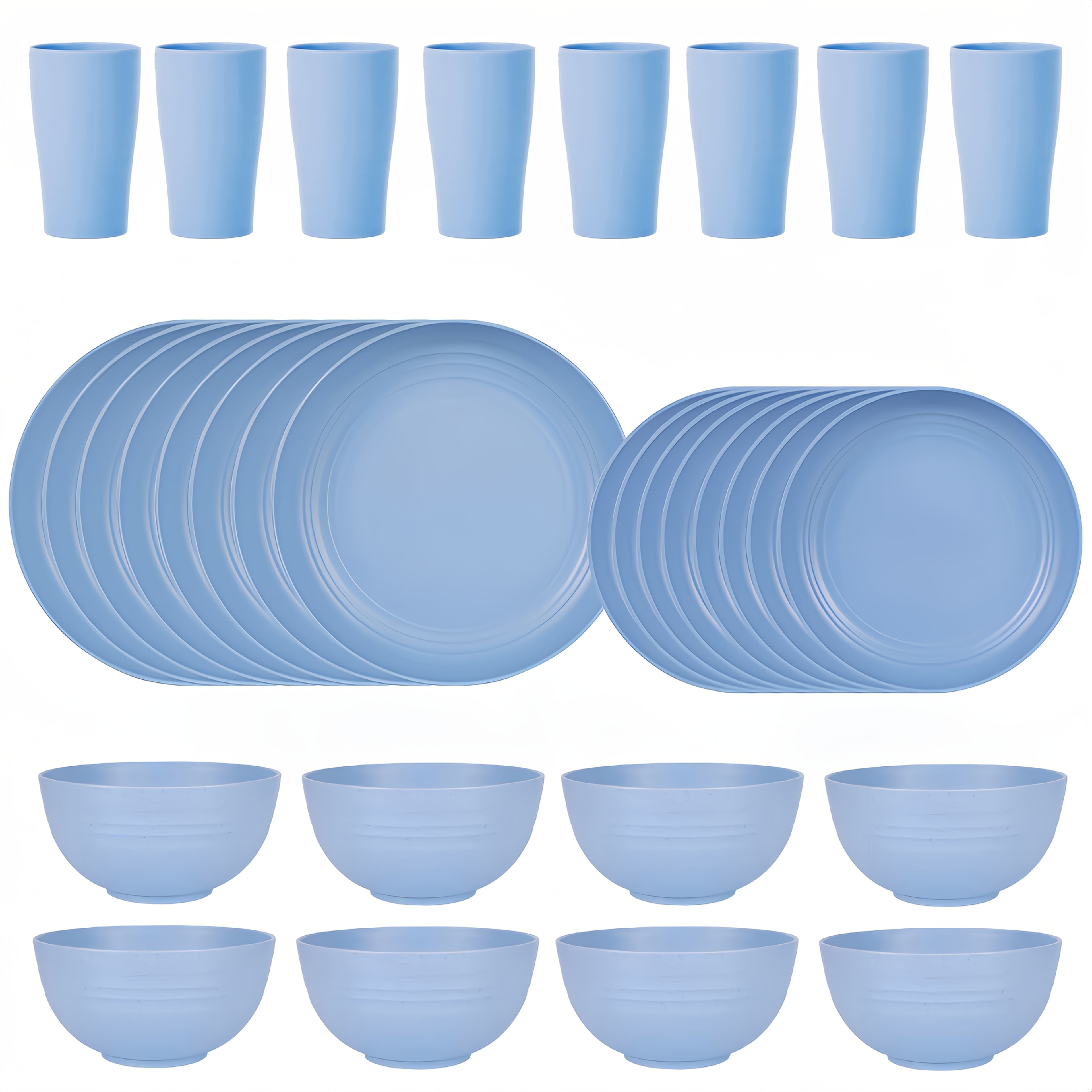 16pcs/32pcs Kitchen Wheat Straw Large Size Dinnerware Set, for 4/8, Unbreakable Modern Dish Set Dinner Plate/Dessert Plate/Cereal Bowl/Cup, Dishwasher Safe, Lightweight Tableware, Camping And Everyday Use, Gifts for Men/Women/Christmas/Halloween