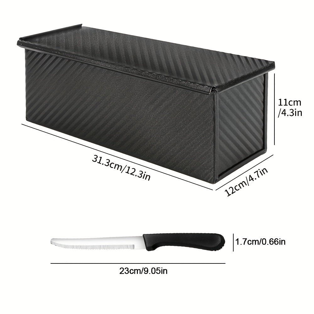 1/2pcs Extra Large Pullman Loaf Pan with Lid 12.3x4.7x4.3 Inches, Bread Knife Included, Vent Holes for Baking, Black Lid Bread Pan for Sandwich Bread