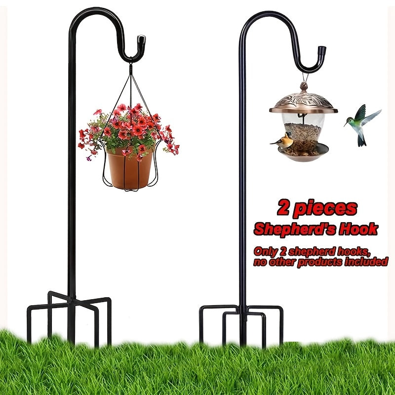 2pcs Outdoor Shepherd Hooks, Heavy Metal Garden Pole Hanging Bird Feeder, with 5 Claw Outdoor Shepherd Horn Adjustable Hooks for Flower Baskets, Plant Hook Stands, Plant Baskets, Solar Lights, Lantern Hooks, Wedding, Halloween