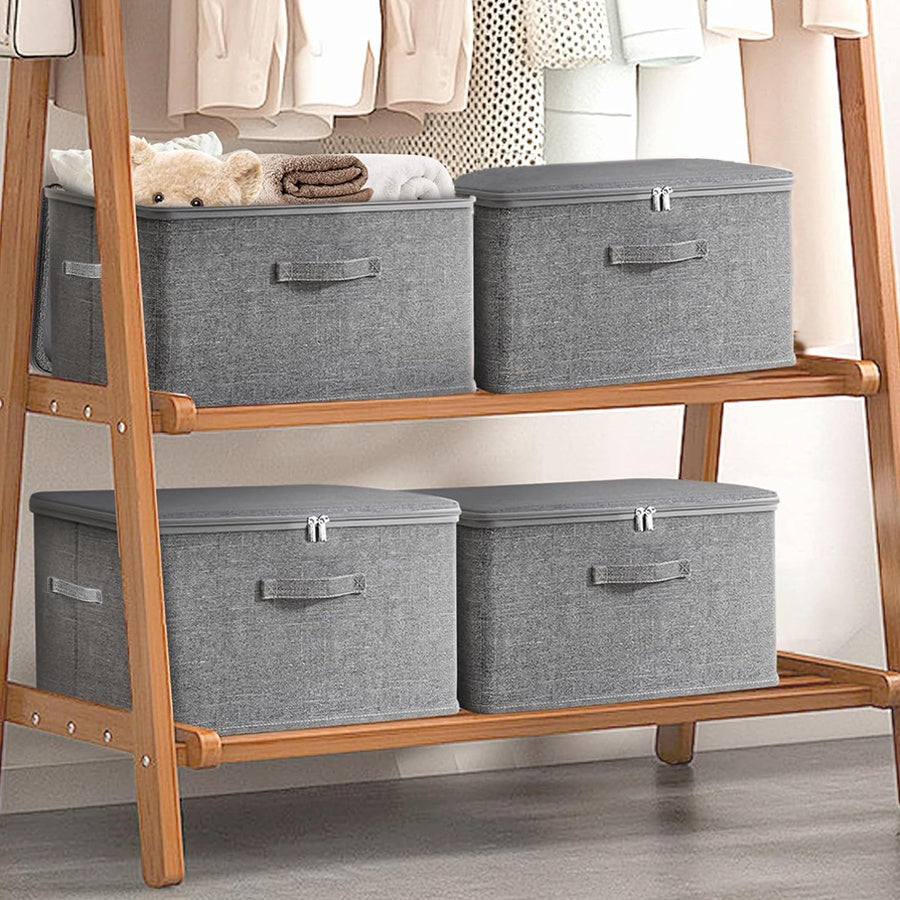 4pcs, Extra-large Foldable Cationic Storage Box, Waterproof Storage, Bed Sheet Organizers, Foldable Storage And Organization Boxsuitable For Wardrobes, Bedrooms, Kitchens, Books, Multi-functional Storage And Organization Box(dual Zippers, 3 Handles)
