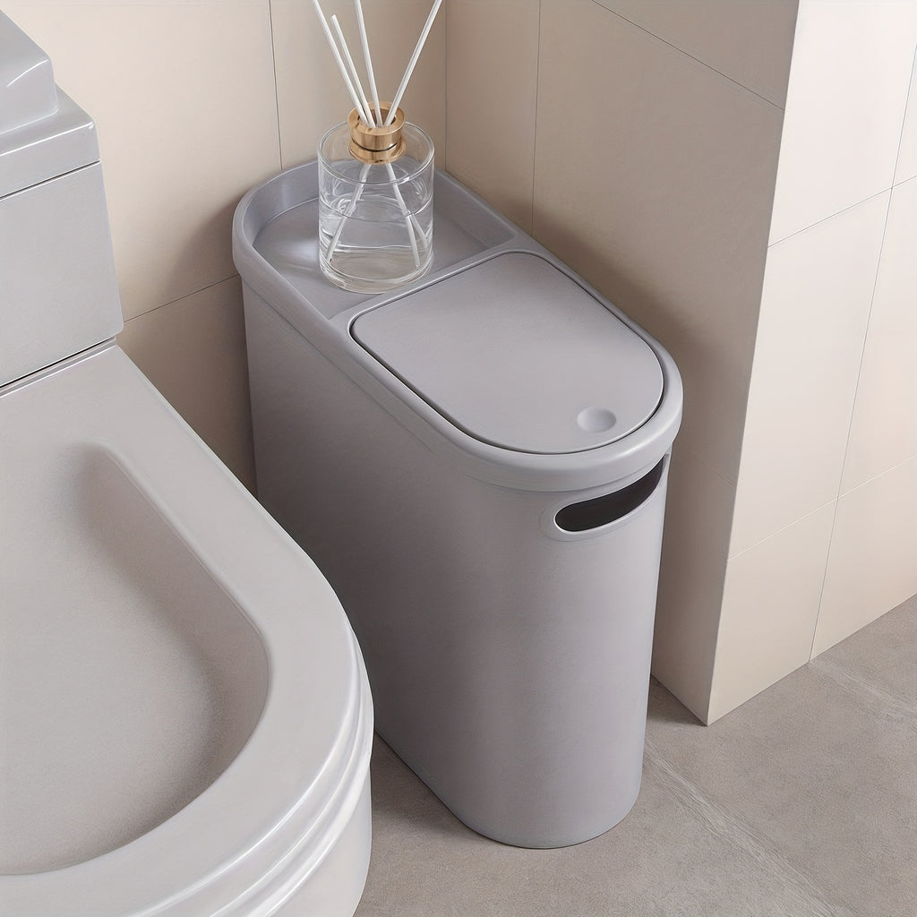 2/1pc Bathroom Trash Can, Compact And Durable Plastic Wastebasket With Built-in Handles, Easy To Clean, Rustproof, Space-Saving Design, Ideal For Small Spaces In Bathroom, Laundry, And Home Office
